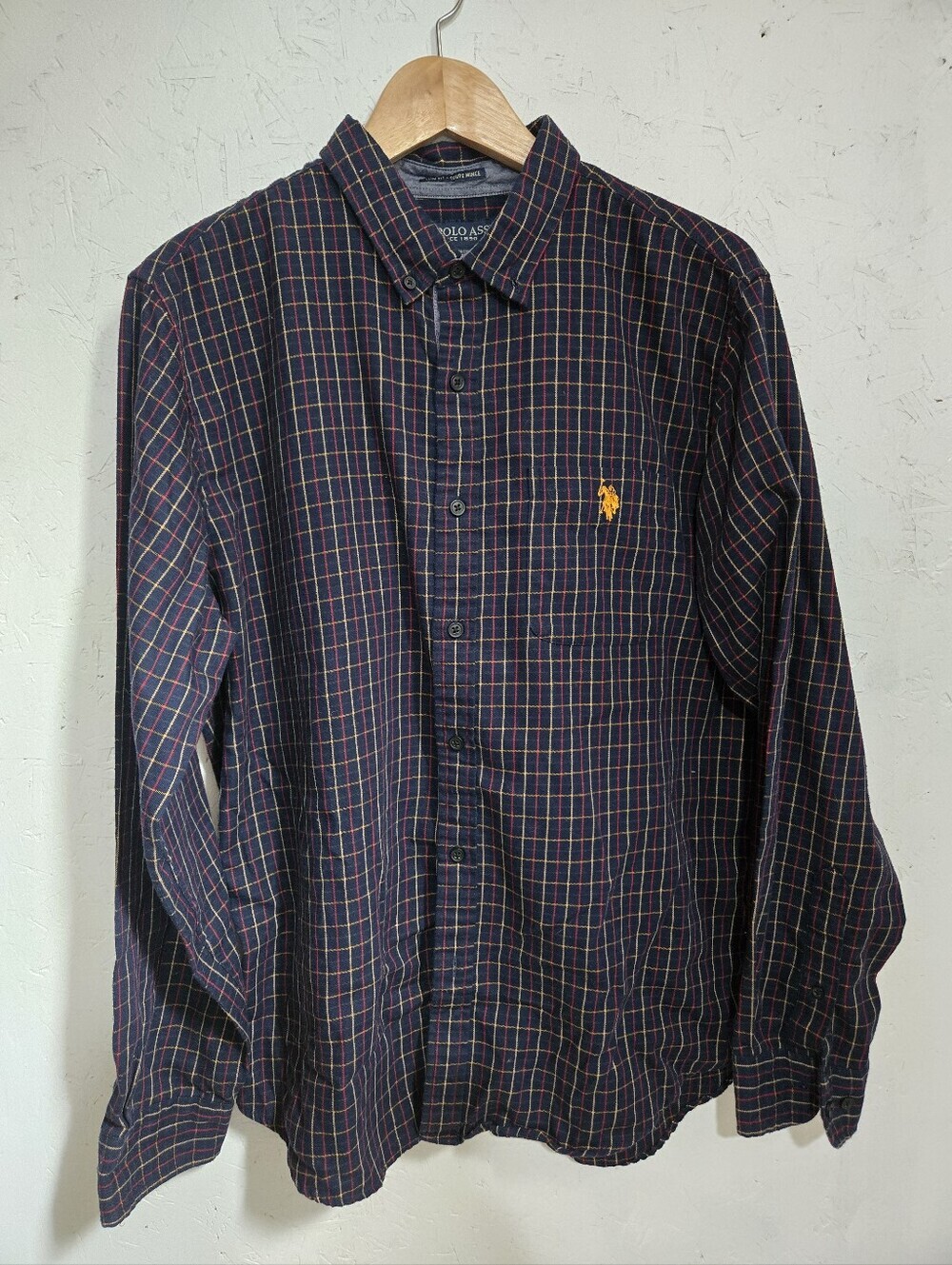 U.S. Polo Assn. Navy Plaid Button-Down Shirt with Yellow Logo